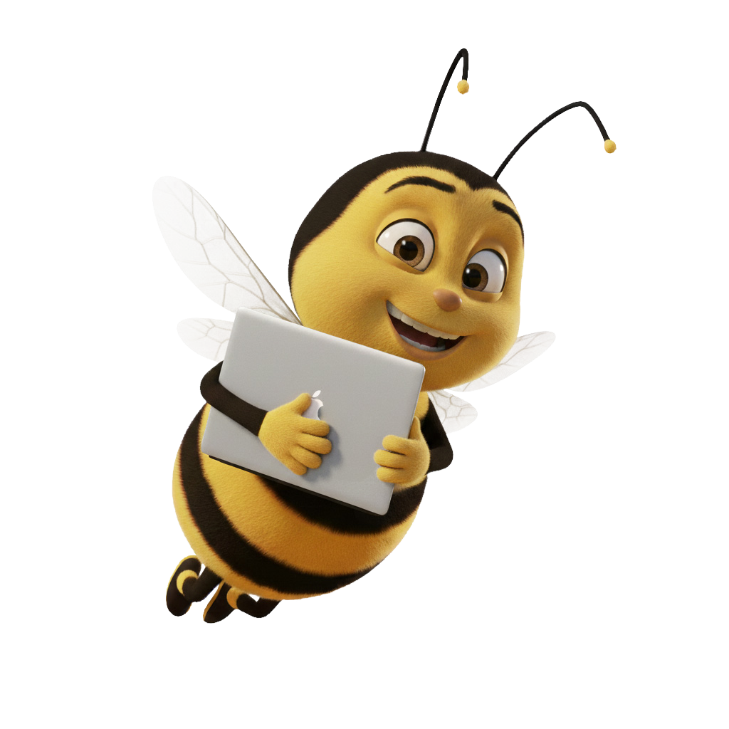 Buzz aan het werk met een laptop